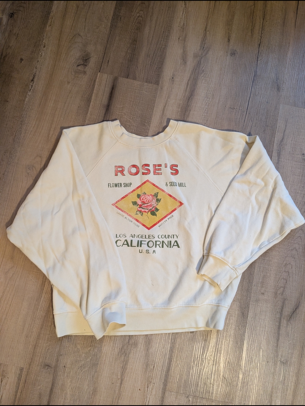 Old Navy Cream Graphic Crewneck Sweatshirt with Rose Print